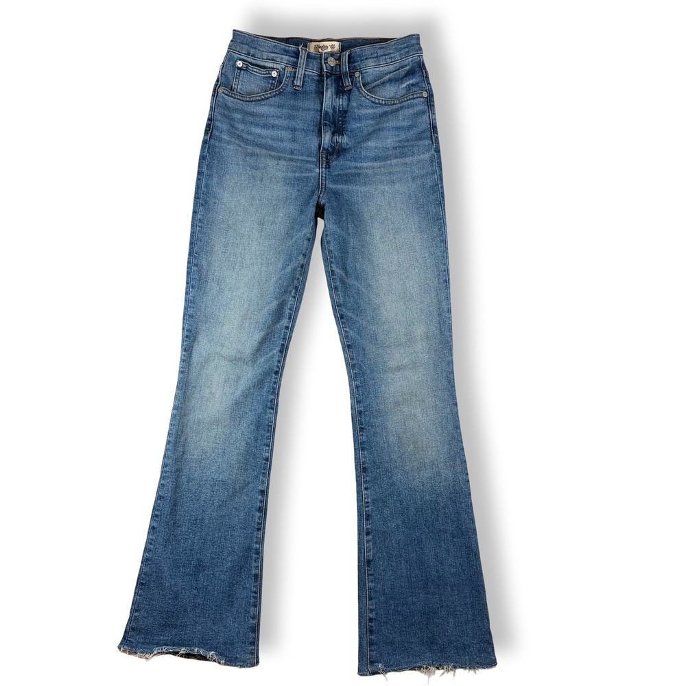 Madewell Skinny Flare Jeans 27 Medium Wash High Rise Raw Hem Denim Womens
